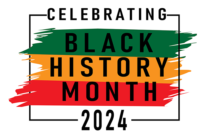 The words "Celebrating Black History Month 2024" with an African flag as the backdrop. For further information, check out these websites.