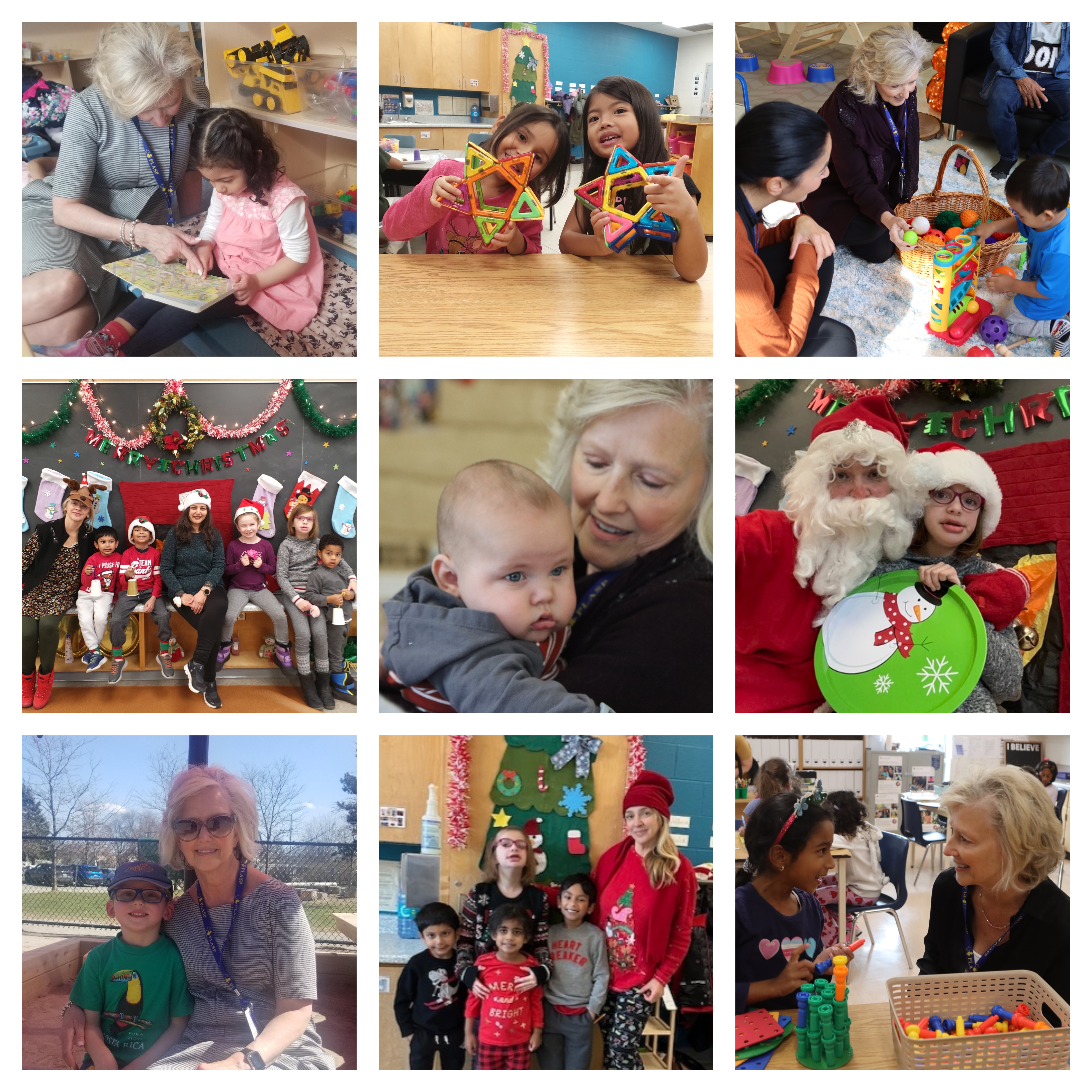 A photo collage of CEO Lynn Hiebert visiting PLASP programs and children celebrating the holiday season in the PLASP program